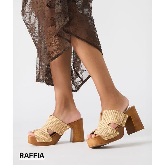 Steve Madden NIB Sunkissed Raffia Platform Block Heel Sandals Size 8 - Picture 1 of 10